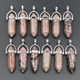 Rhodonite Hexagonal Column Point Pendants Charms Quartz Crystal Necklace 24Pcs