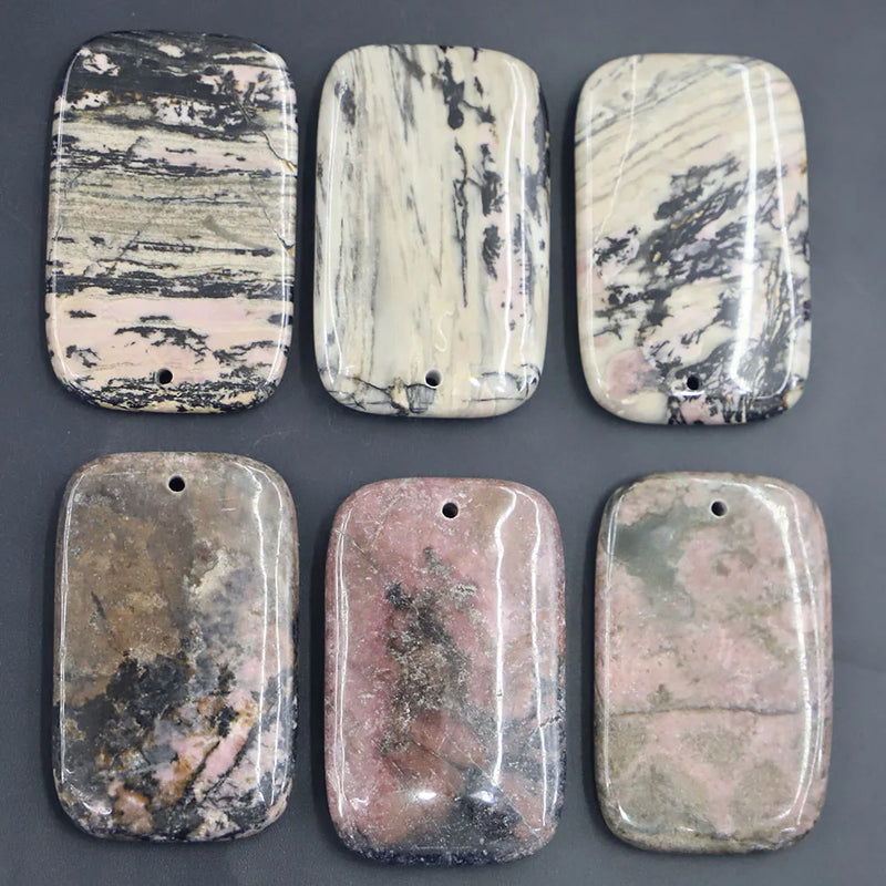 Rhodonite Square Pendants Necklace Reiki Charms Jewelry 6Pcs