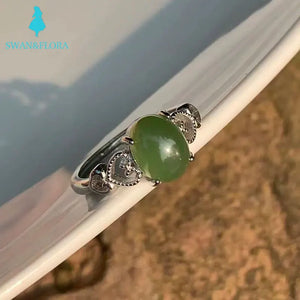 Green Hetian Jade Natural Stone Ring High Jewelry Women