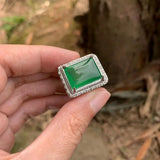 Natural Stone Ring Green Jade High Jewelry Women Fine