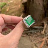 Natural Stone Ring Green Jade High Jewelry Women Fine