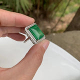 Natural Stone Ring Green Jade High Jewelry Women Fine