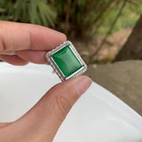 Natural Stone Ring Green Jade High Jewelry Women Fine