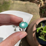 Natural Stone Ring Turquoise Jade High Jewelry Women Fine