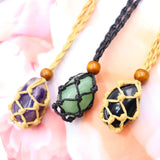 Natural Stone Rope Wrap Necklace Rose Crystal Pendant Adjustable Women Girl Jewe