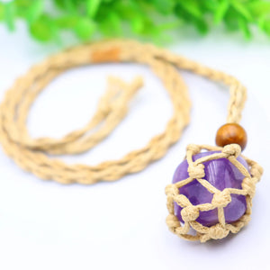 Natural Stone Rope Wrap Necklace Rose Crystal Pendant Adjustable Women Girl Jewe