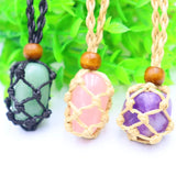 Natural Stone Rope Wrap Necklace Rose Crystal Pendant Adjustable Women Girl Jewe