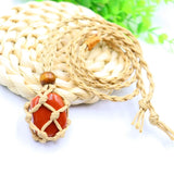 Natural Stone Rope Wrap Necklace Rose Crystal Pendant Adjustable Women Girl Jewe