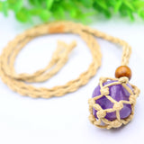 Natural Stone Rope Wrap Necklace Rose Crystal Pendant Adjustable Women Girl Jewe