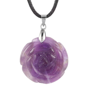Natural Stone Rose Flower Crystal Amethyst Pendant for Jewelry Making