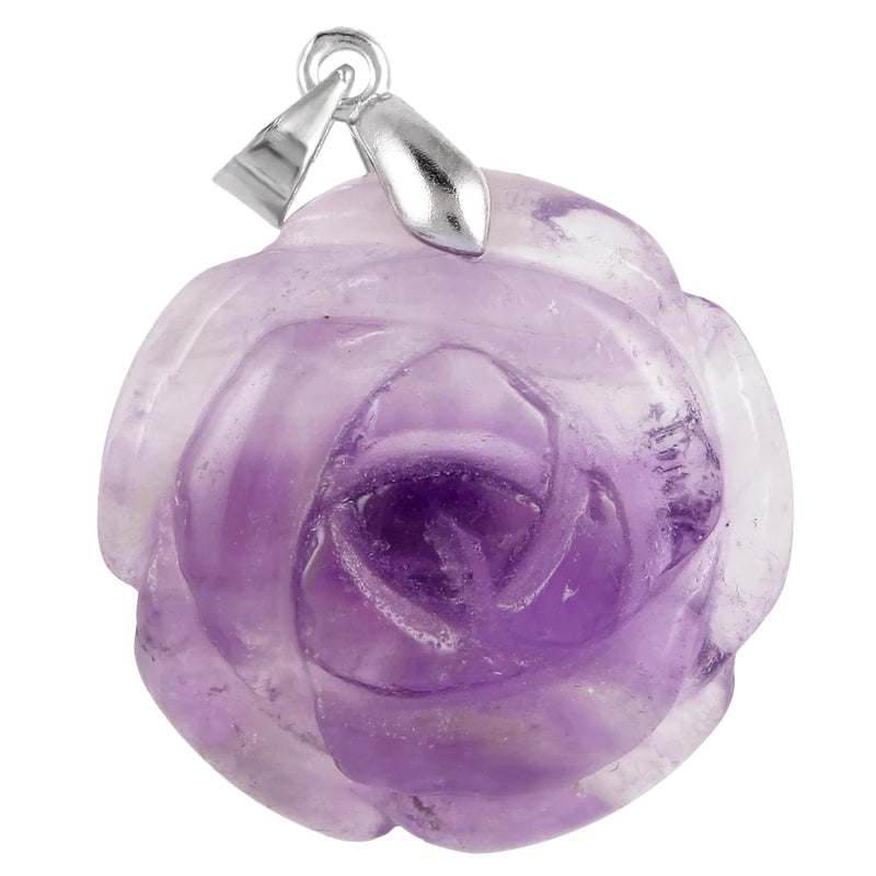 Natural Stone Rose Flower Crystal Amethyst Pendant for Jewelry Making