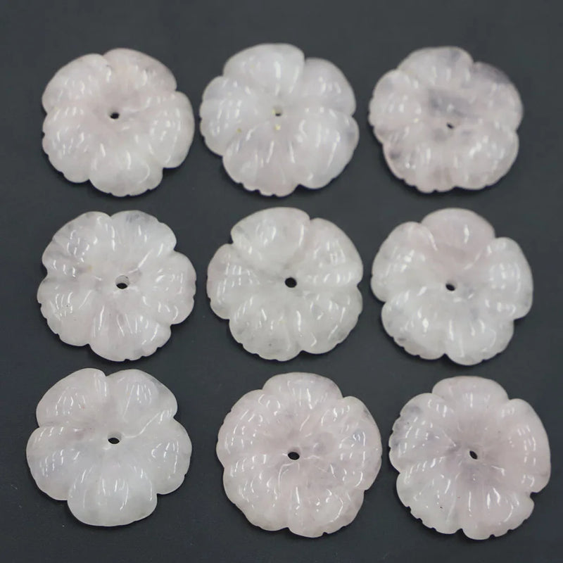 Natural Stone Rose Flower Quartz Round Necklace Pendants