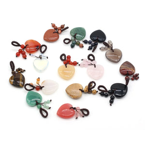 Rose Quartz Agate Heart Keychain Pendant DIY Necklace Key Chain