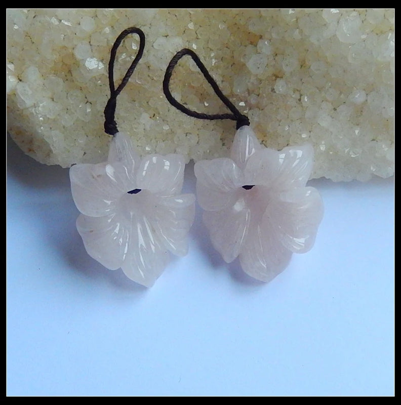 Rose Quartz Carved Flower Gemstone Earring Bead for Mom