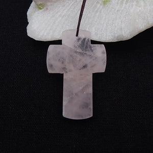 Rose Quartz Cross Necklace Pendant Natural Stone Jewelry Gift 45x30x7mm
