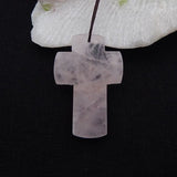 Rose Quartz Cross Necklace Pendant Natural Stone Jewelry Gift 45x30x7mm