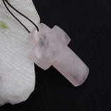 Rose Quartz Cross Necklace Pendant Natural Stone Jewelry Gift 45x30x7mm