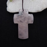 Rose Quartz Cross Necklace Pendant Natural Stone Jewelry Gift 45x30x7mm