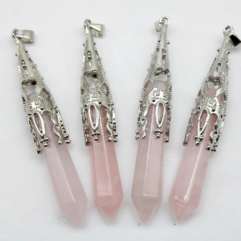 Rose Quartz Crystal Hexagon Pendulum for Divination Pendant