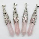 Rose Quartz Crystal Hexagon Pendulum for Divination Pendant