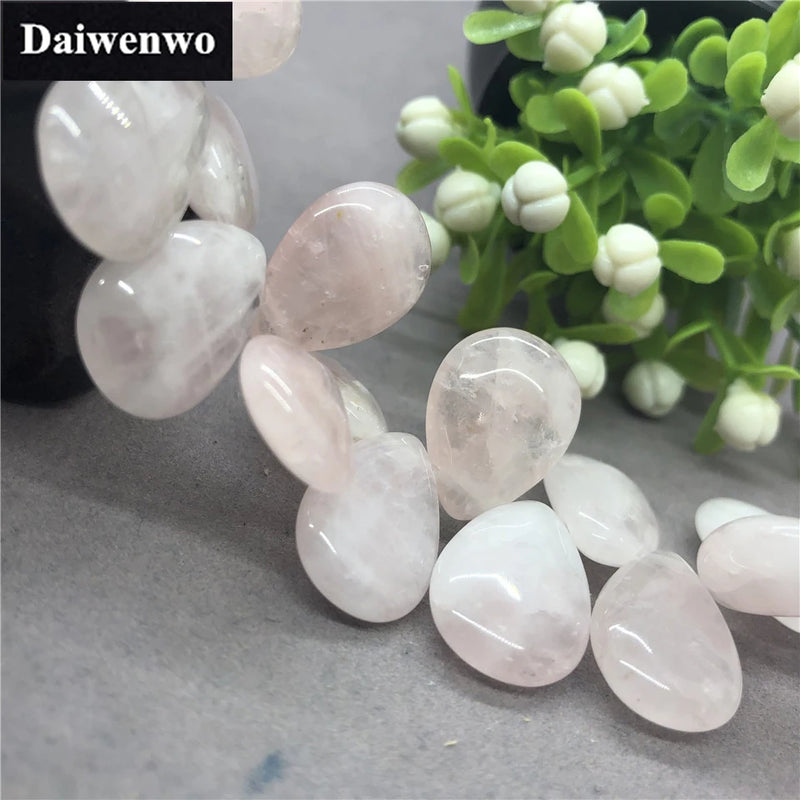 Rose Quartz Flat Water Drop Shape DIY Pendant Earring Jewelry