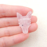 Rose Quartz Wolf Head Necklace Pendant 30x20x11mm