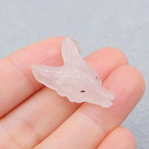 Rose Quartz Wolf Head Pendant Bead 27x17x9mm