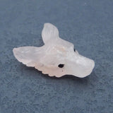 Natural Stone Rose Quartz Wolf Head Necklace Pendant Bead