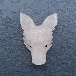 Natural Stone Rose Quartz Wolf Head Necklace Pendant Bead