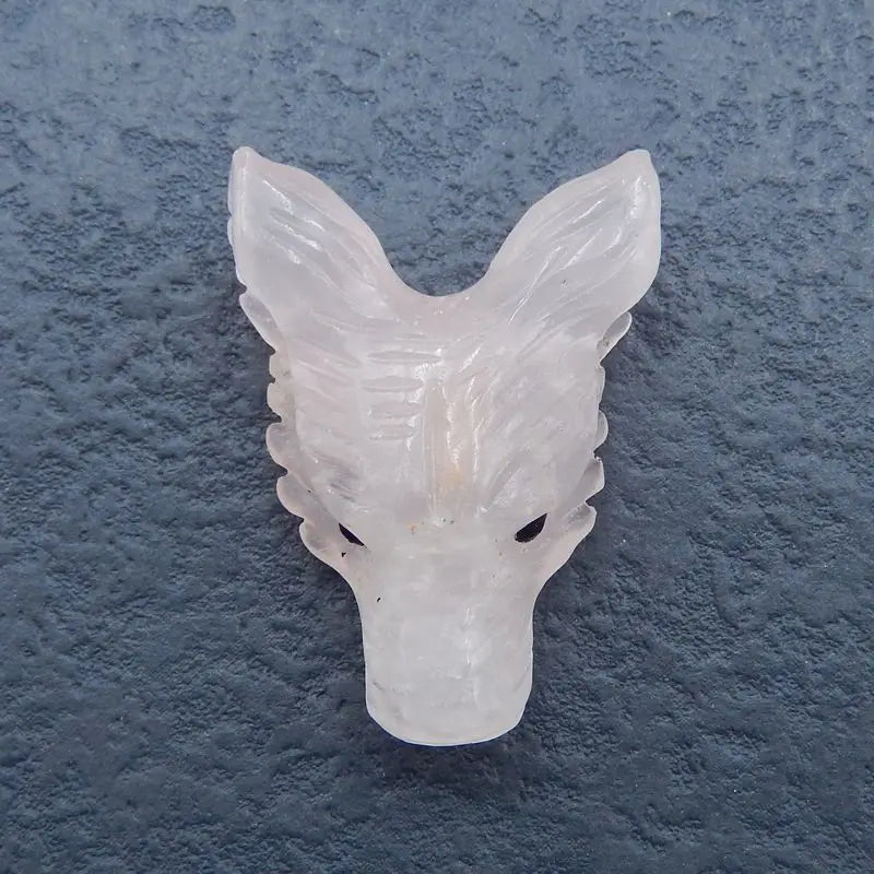 Natural Stone Rose Quartz Wolf Head Necklace Pendant Bead