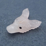 Natural Stone Rose Quartz Wolf Head Necklace Pendant Bead