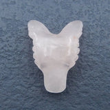 Natural Stone Rose Quartz Wolf Head Necklace Pendant Bead