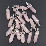 Rose Quartz Hexagonal Column Pillar Pendants 24PCS