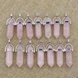 Rose Quartz Hexagonal Column Pillar Pendants 24PCS