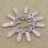 Rose Quartz Hexagonal Column Pillar Pendants 24PCS