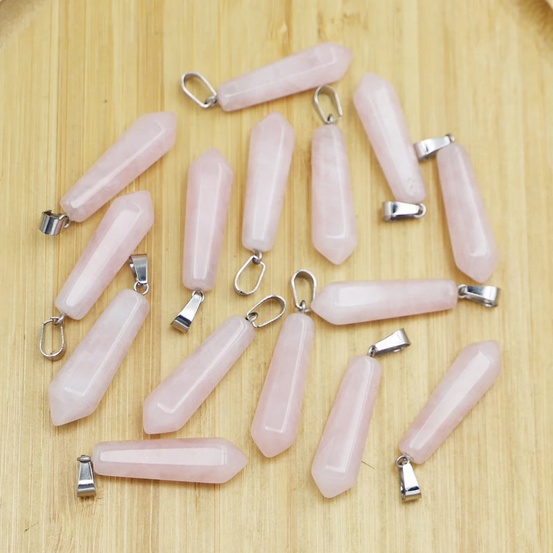 Rose Quartz Pillar Pendant for DIY Jewelry Making