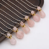 Natural Stone Rose Quartz Perfume Bottle Necklace Pearl Chain For Women