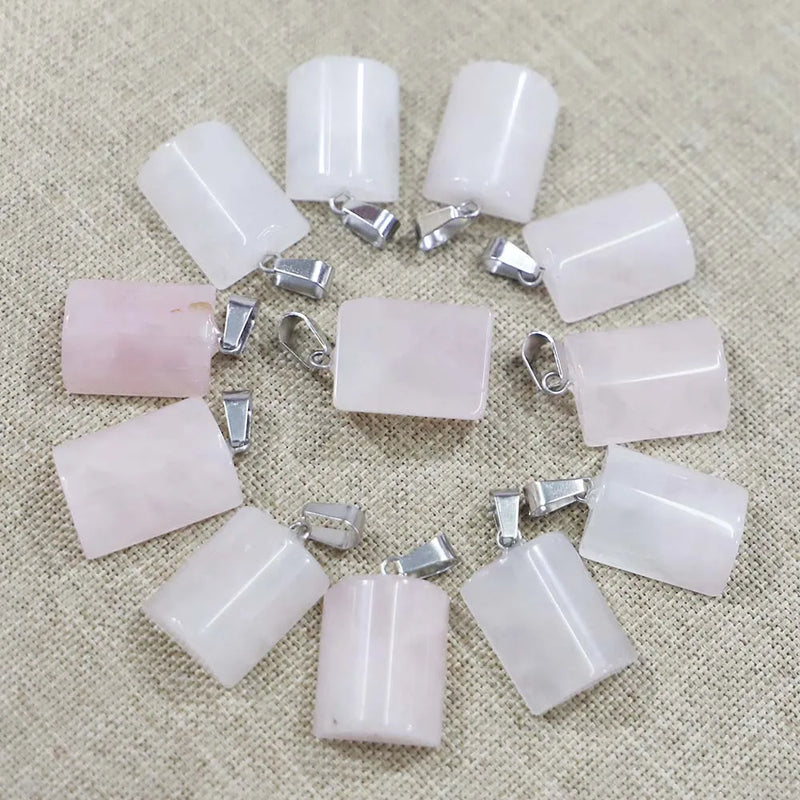 Rose Quartz Semi Cylindrical Necklaces Pendants 30Pcs