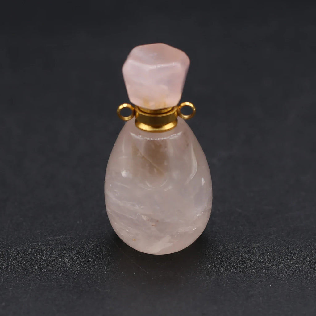 Vintage Rose Quartz Perfume Bottle Pendant Charms for Necklace Making