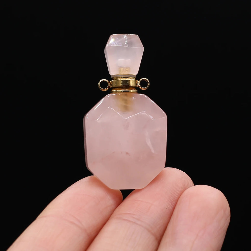 Vintage Rose Quartz Perfume Bottle Pendant Charms for Necklace Making