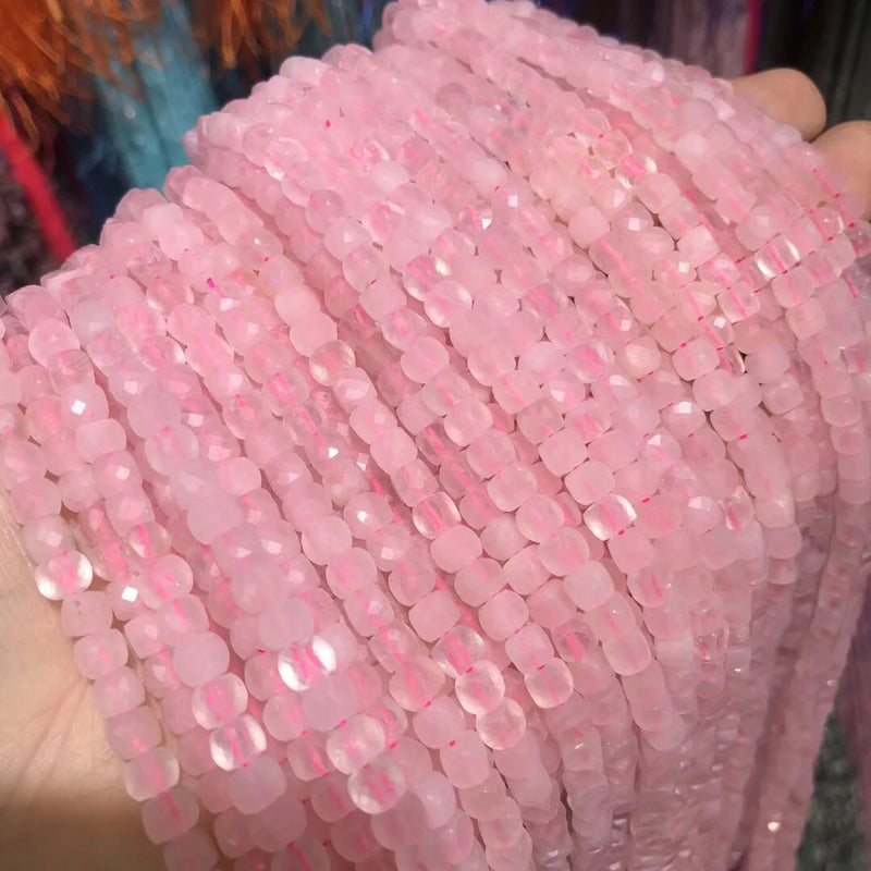 4mm Rose Quartz Square Beads Faceted DIY Bracelet Necklace Jewelry Making