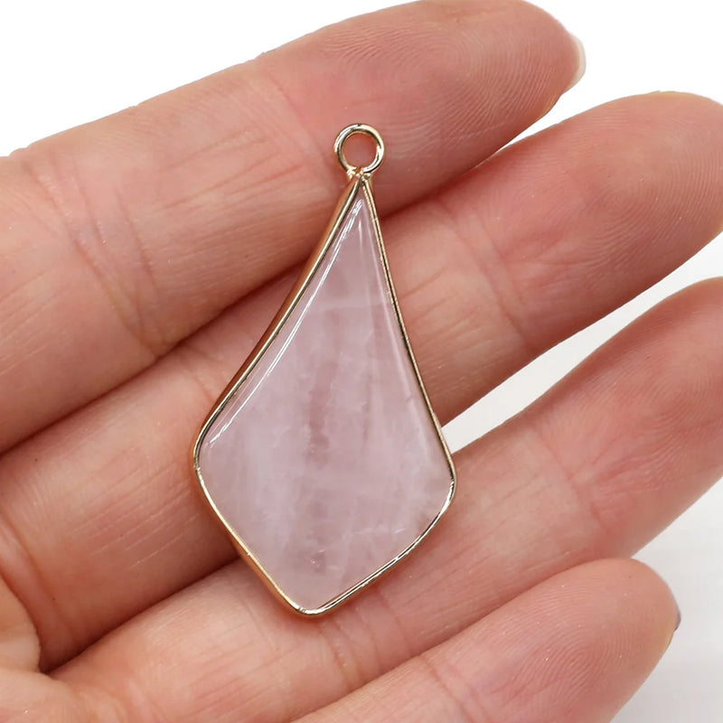 Rose Quartz Pendant Petal Shape Charms for Jewelry Making 24x55mm