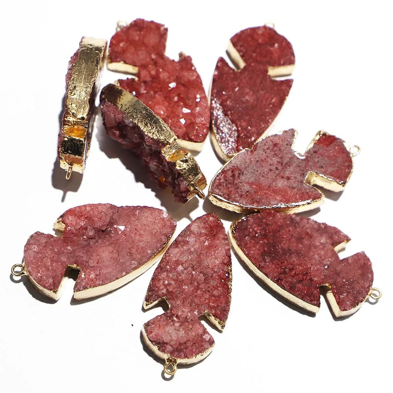 Rose Red Crystal Teeth Cluster Arrow Necklaces Pendants 4Pcs