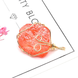 Natural Stone Rough Pendants Quartz Copper Wire Charms for DIY Jewelry