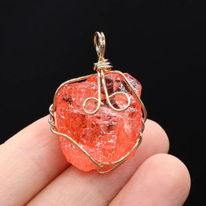 Natural Stone Rough Pendants Quartz Copper Wire Charms for DIY Jewelry