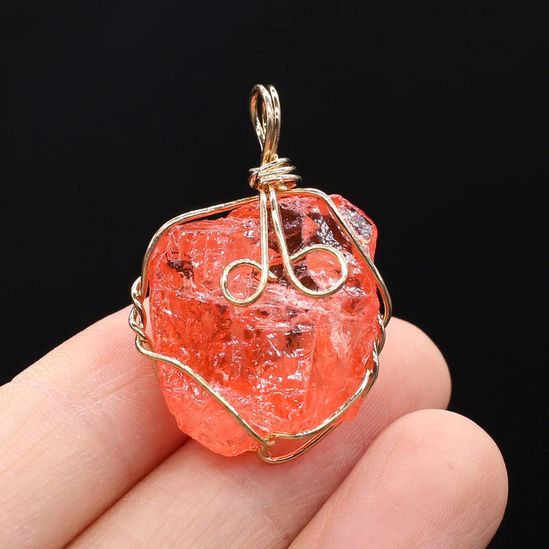 Natural Stone Rough Pendants Quartz Copper Wire Charms for DIY Jewelry