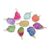 Natural Stone Rough Pendants Quartz Copper Wire Charms for DIY Jewelry