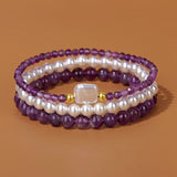 Amethysts & Pearls Bracelet Set Reiki Healing Bangle Jewelry