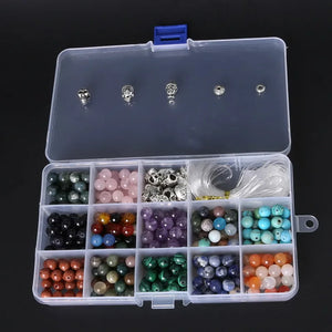Natural Stone DIY Beads Kit with Buddha Skull Beads & Elastic String Cord