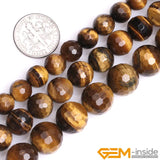 Round Faceted Tiger Eye Beads 15 inch Strand for Jewelry Making